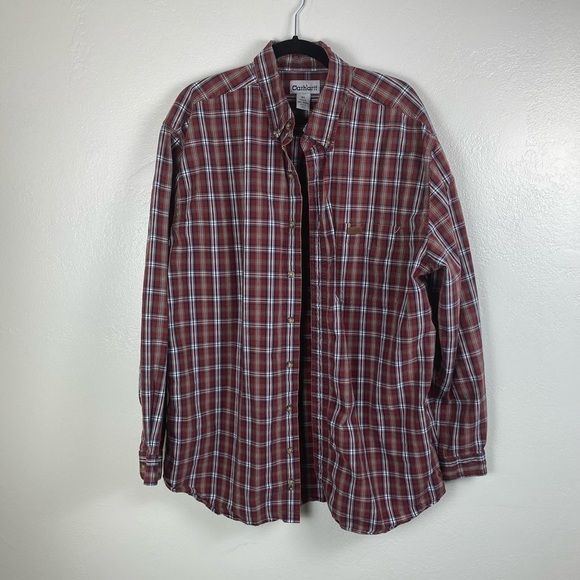 Carhartt Plaid Maroon Red Button Down Long Sleeve Shirt Men’s size XL - Picture 1 of 9